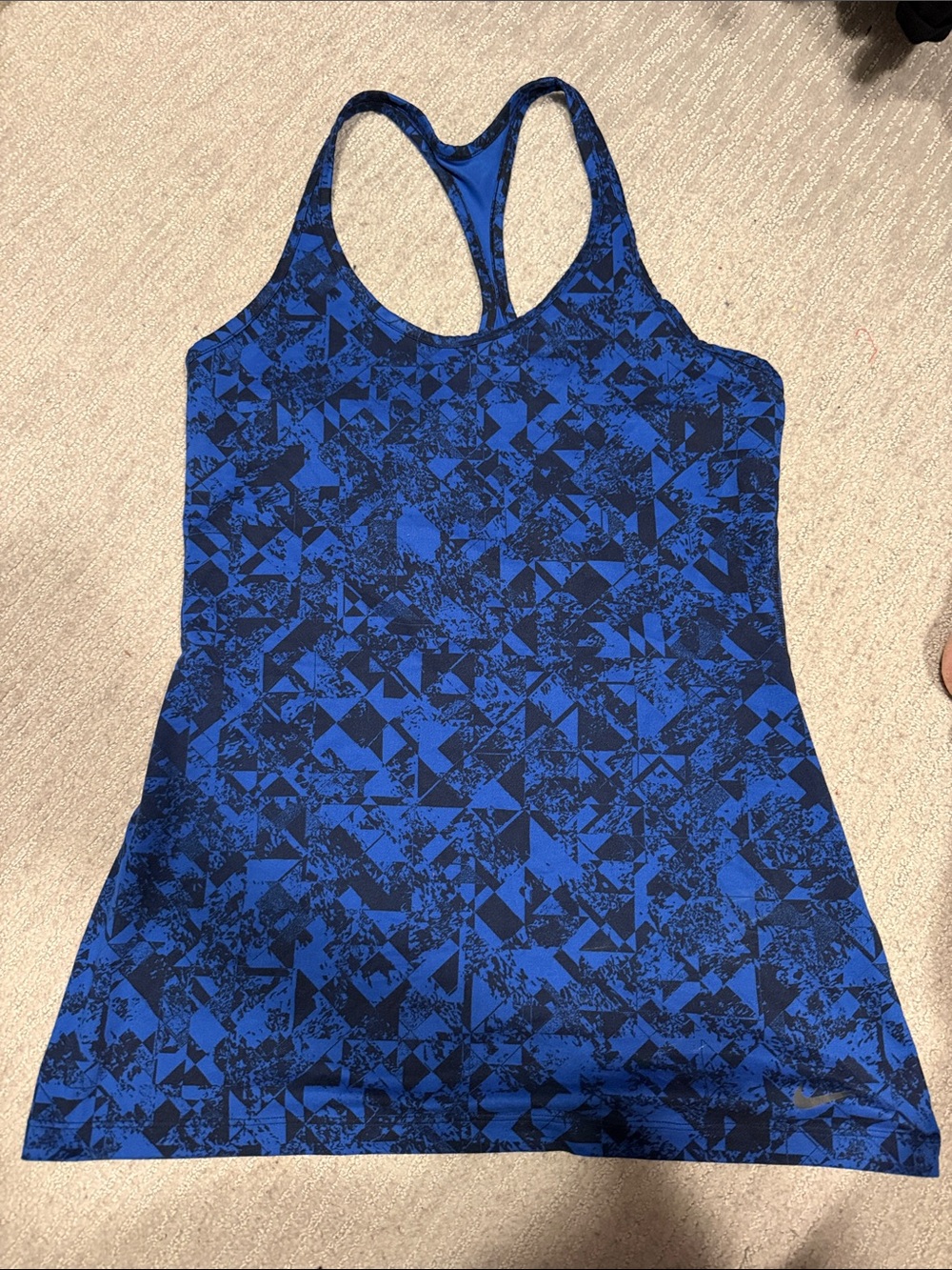 Nike Dri Fit Blue and Black Geometric Racerback Tank Top
